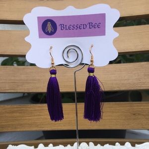 Purple/gold tassel earrings